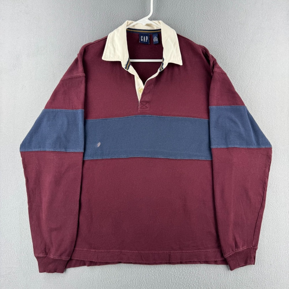 Gap Rugby Shirt Mens Large Red Cotton Long Sleeve Polo Preppy Y2K
